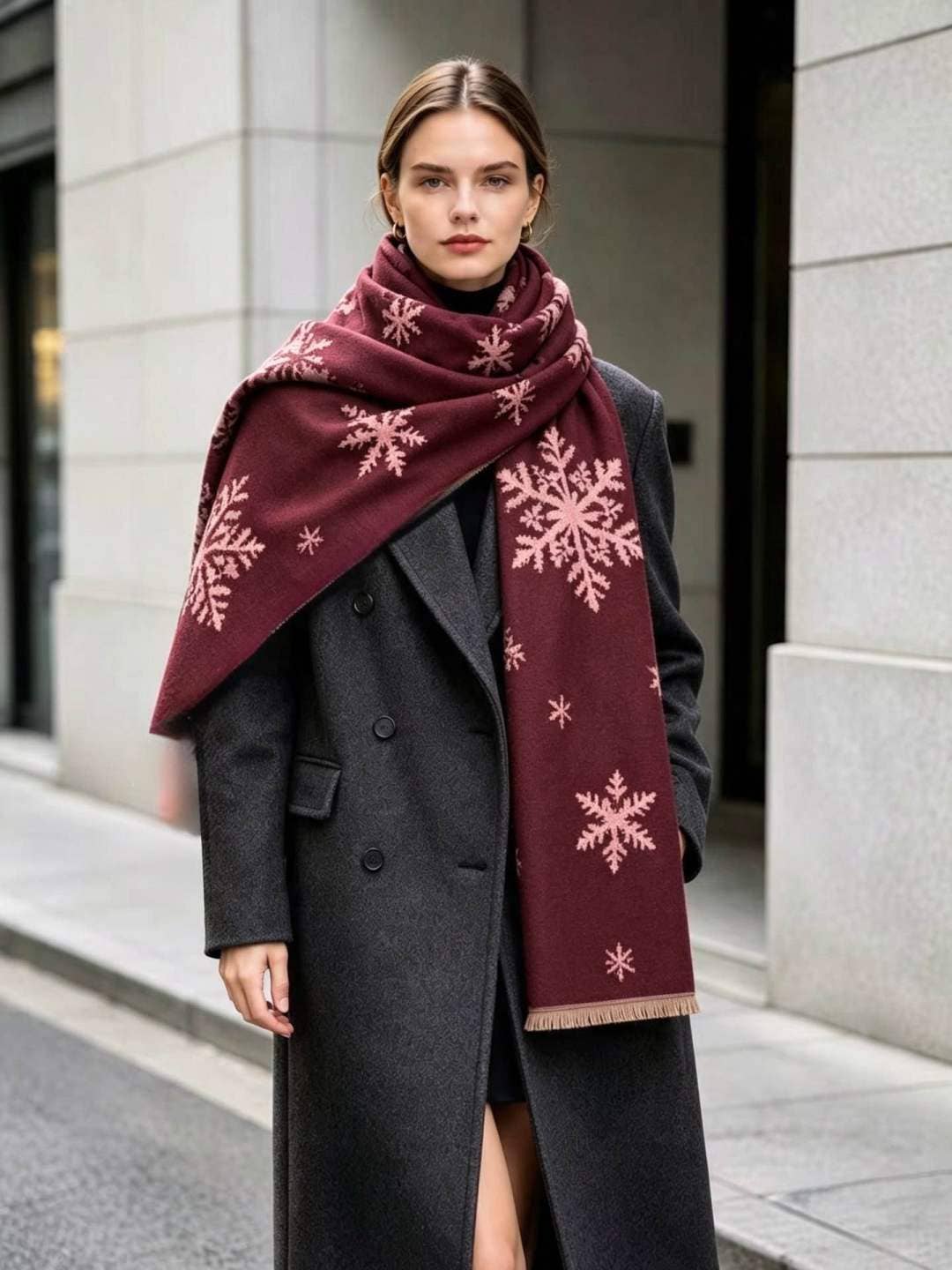 Women's snowflake scarf: Noir