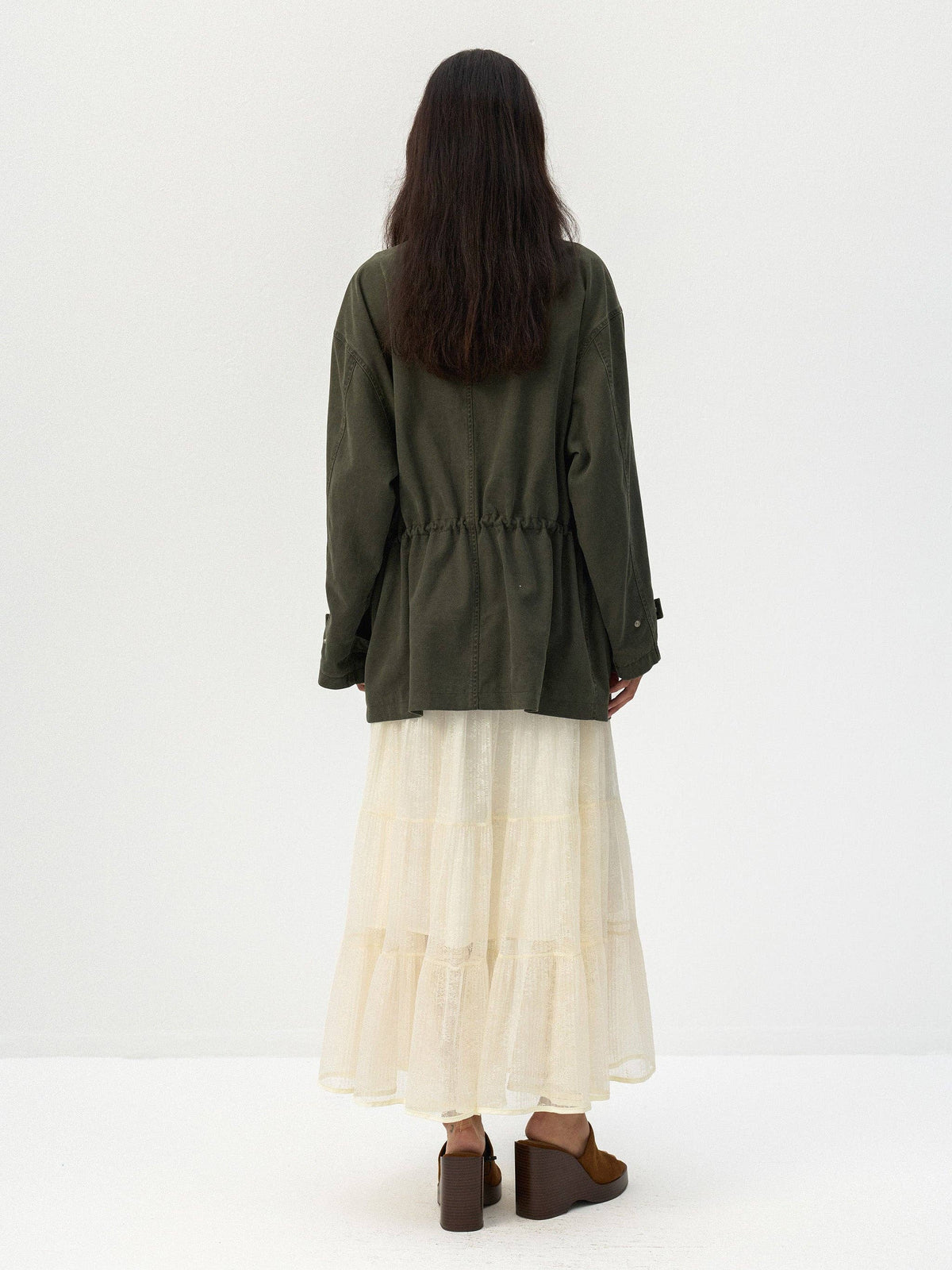 CUBIC Drawstring Waist Cargo Field Jacket: Green / M