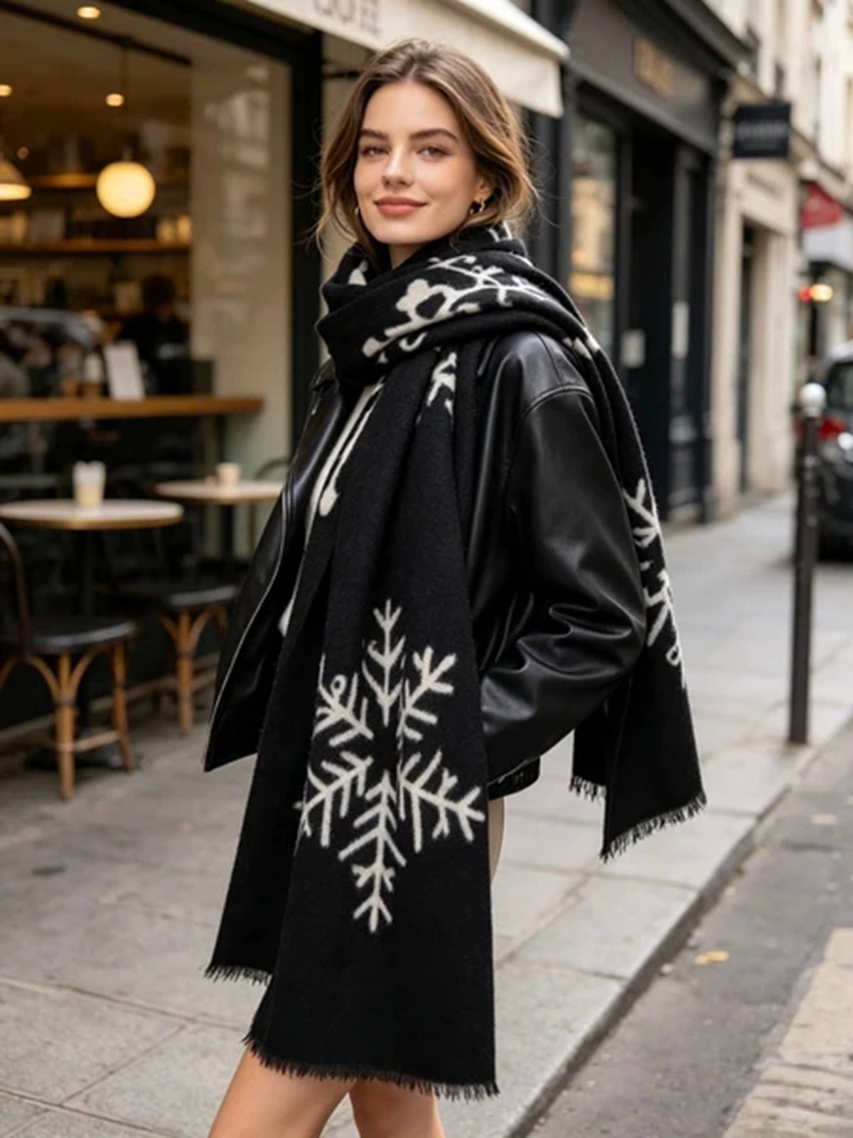 Soft Snowflake Scarf: Black / YOU