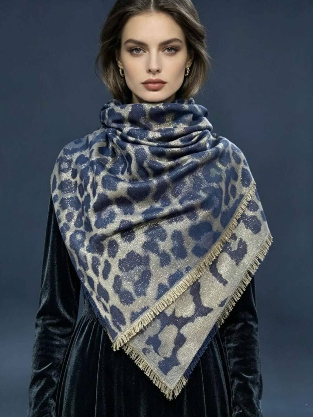 Gold lamé leopard square shawl: Coffee