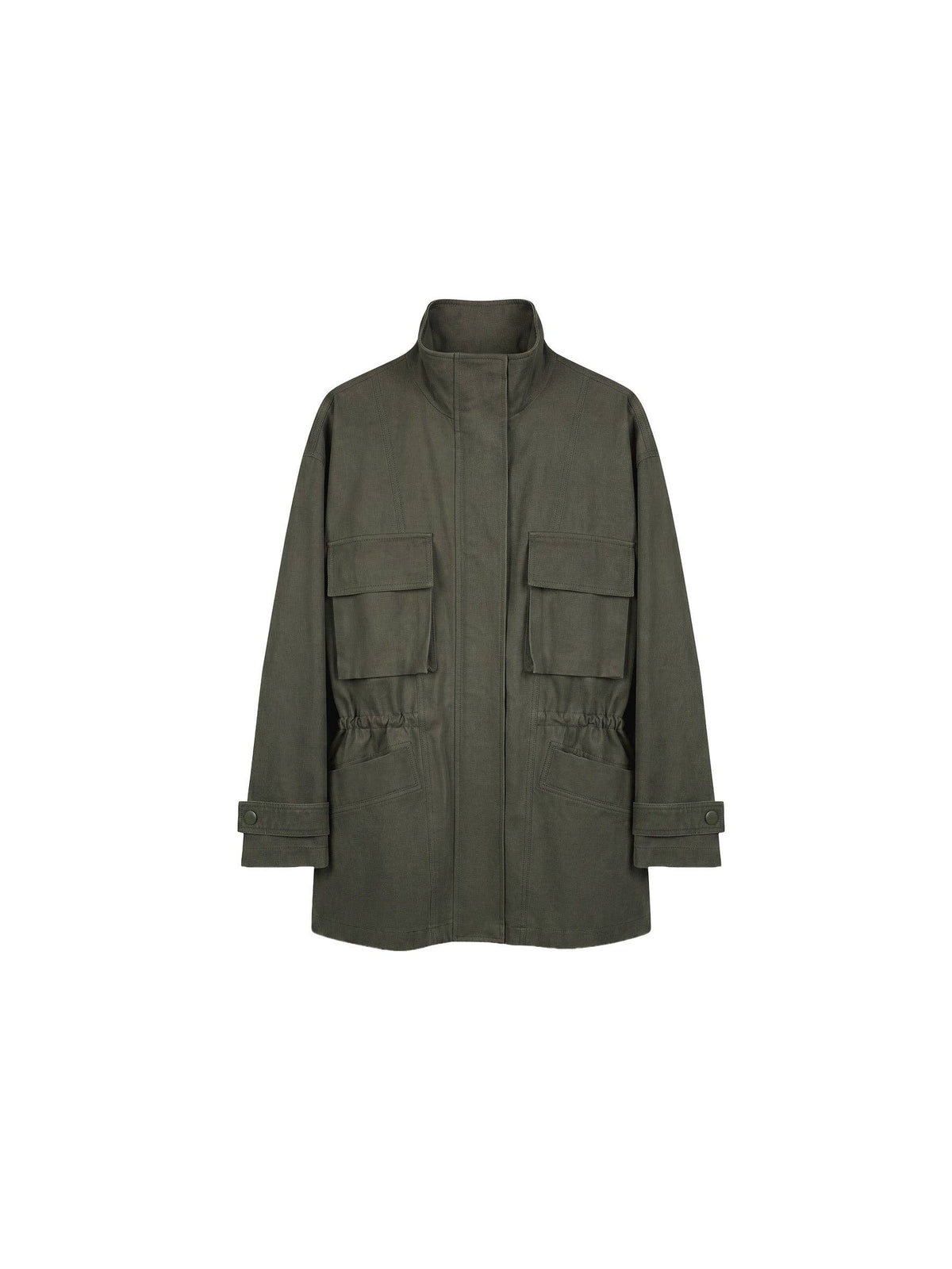 CUBIC Drawstring Waist Cargo Field Jacket: Green / M