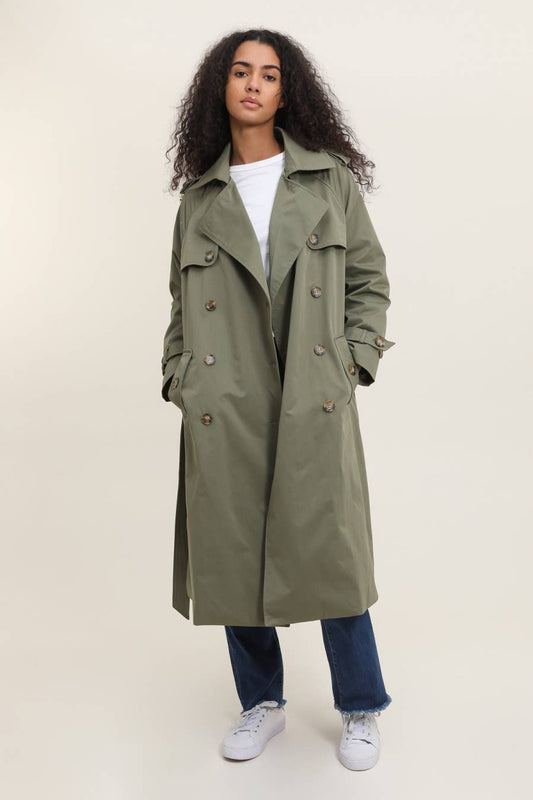 Lang trenchcoat kaki farget