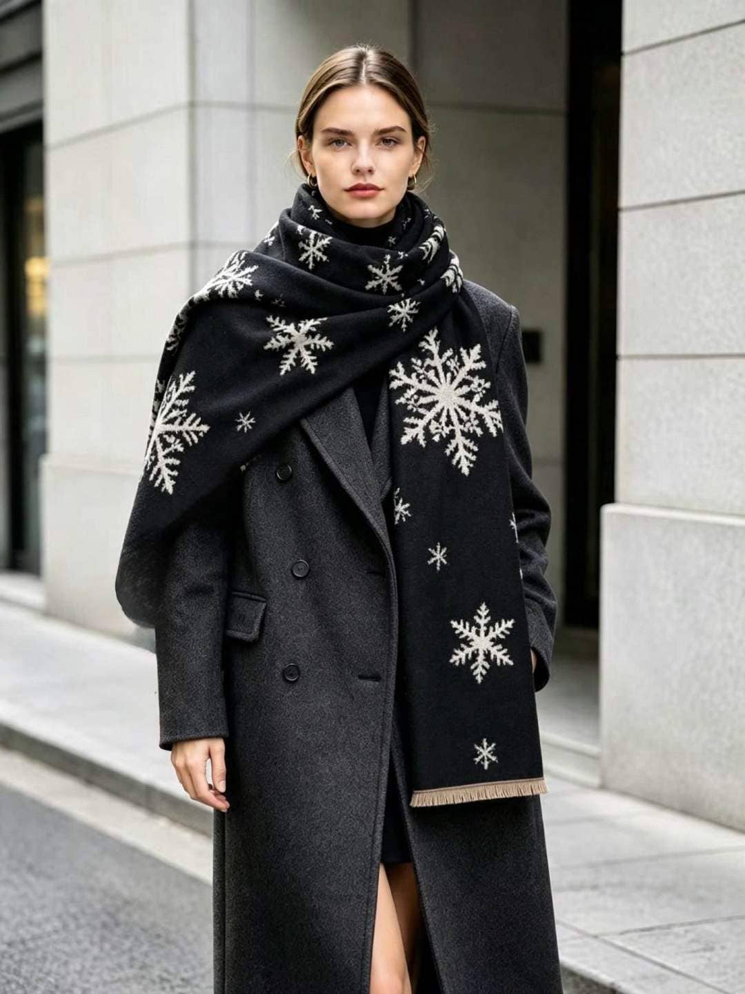 Women's snowflake scarf: Noir
