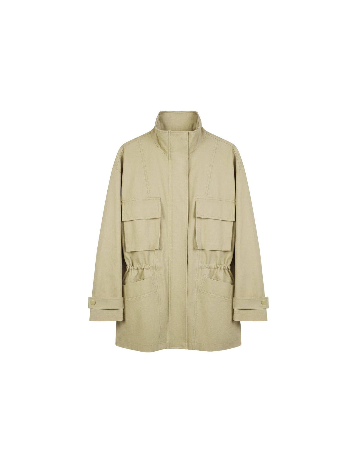 CUBIC Drawstring Waist Cargo Field Jacket: Green / S