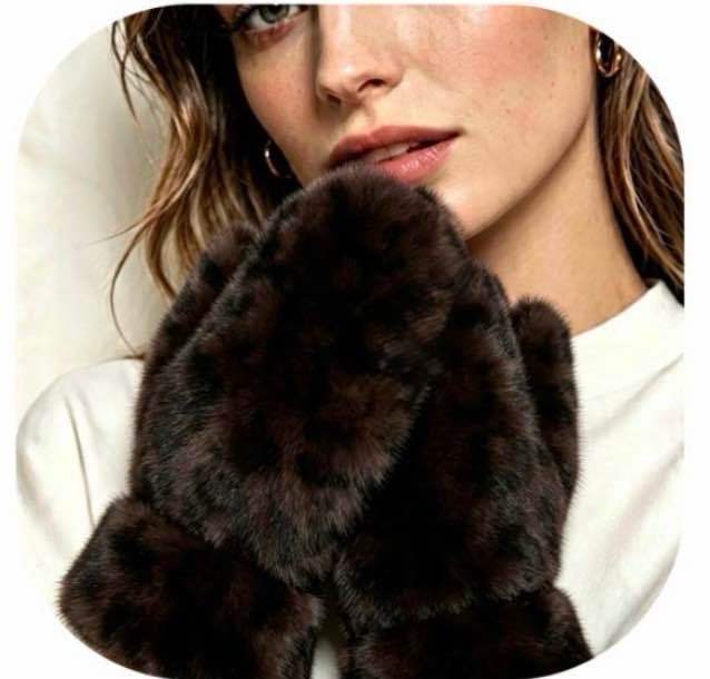 Leopard-print faux fur mittens: Camel / YOU