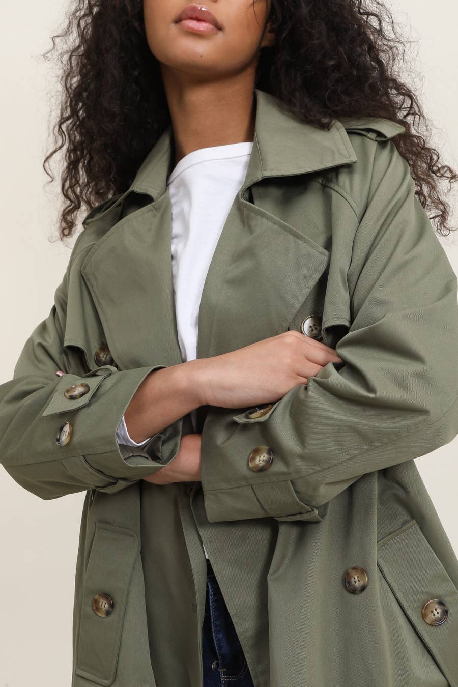 Lang trenchcoat kaki farget
