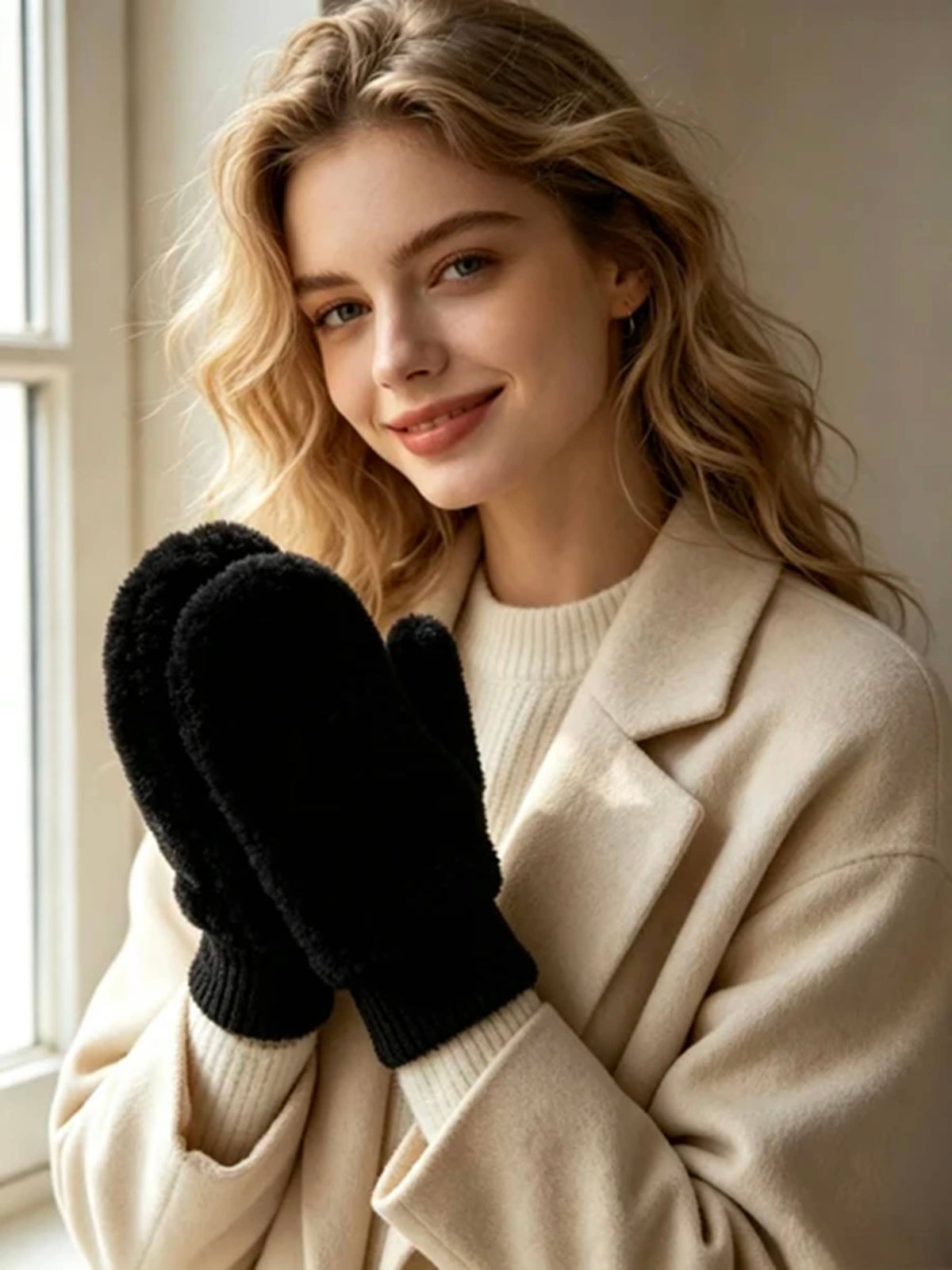 Women's teddy fleece mittens: Camel / YOU