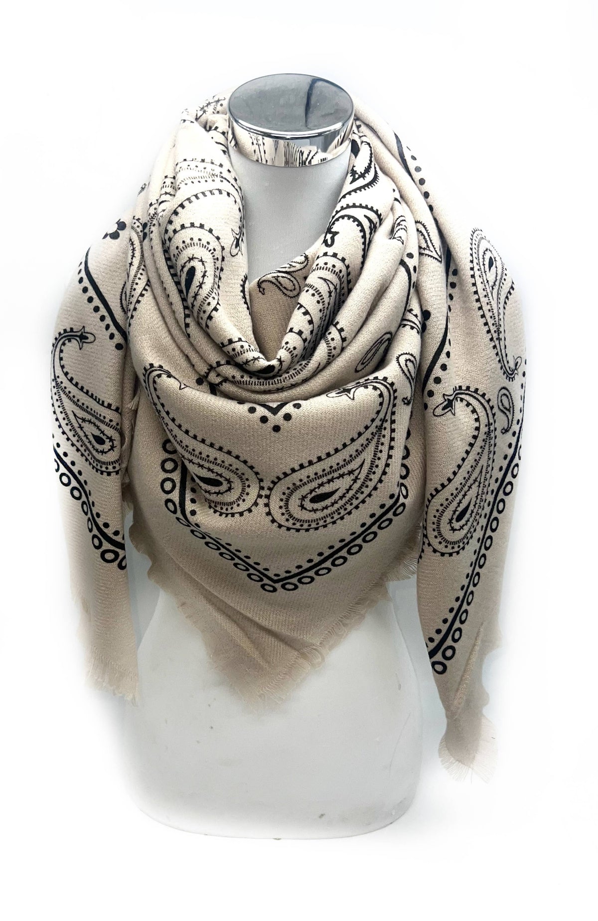 Trekantet ullskjerf med paisley mønster, taupe