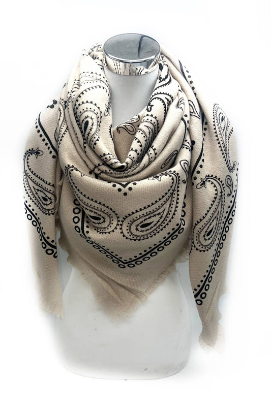 Trekantet ullskjerf med paisley mønster, taupe