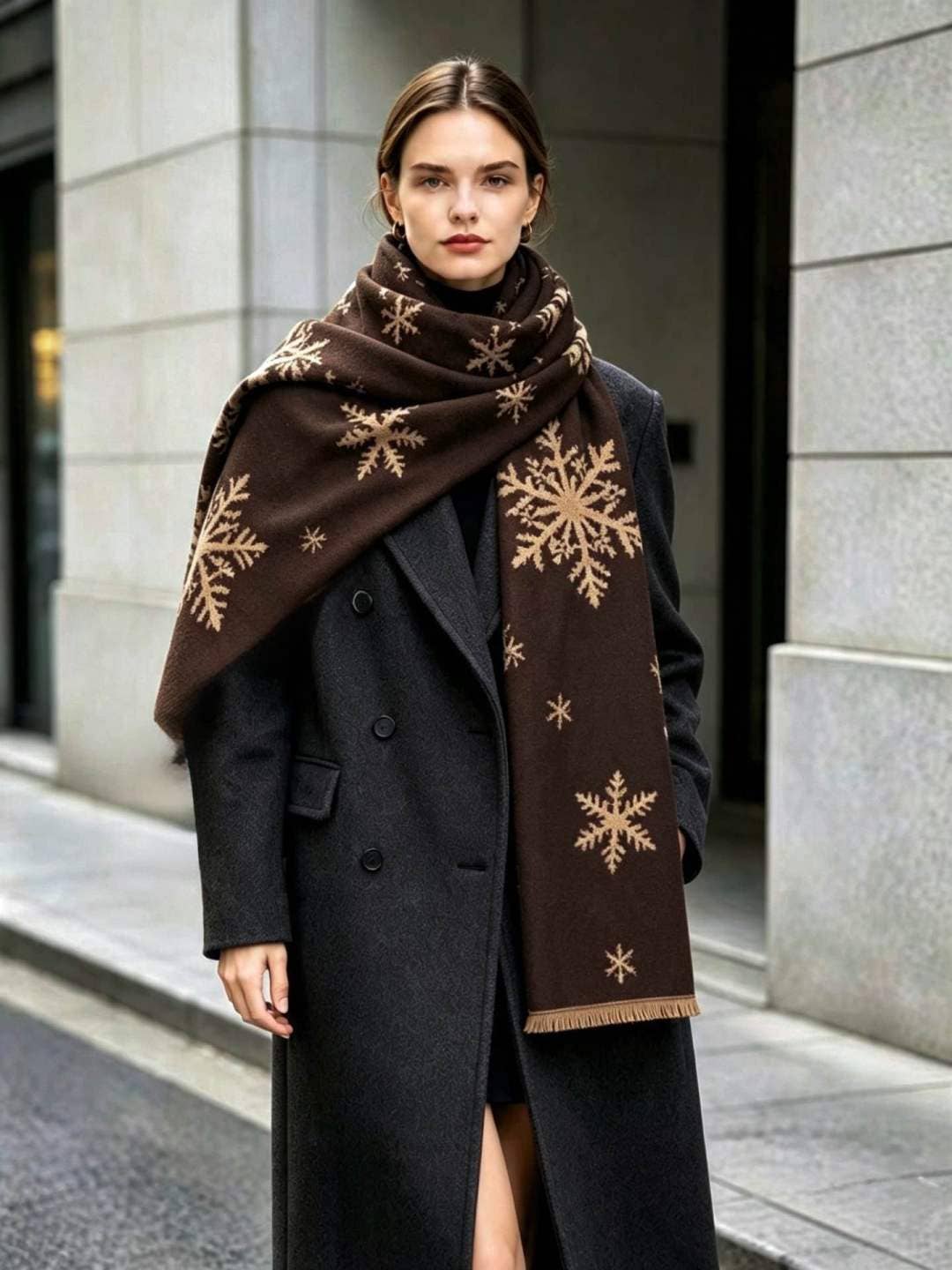 Women's snowflake scarf: Noir
