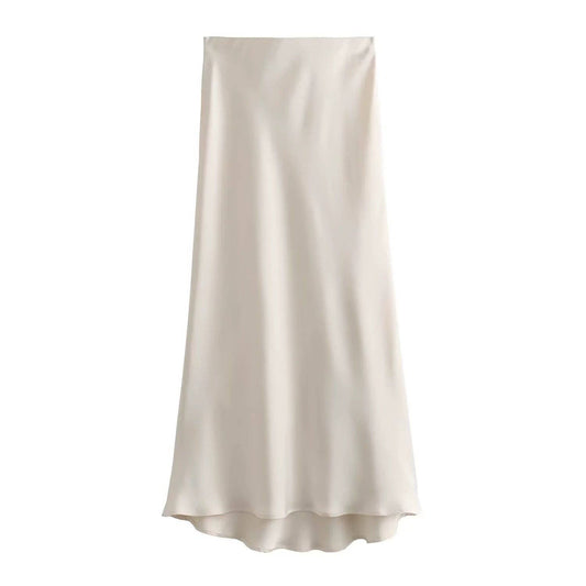 Satengskjørt beige str L