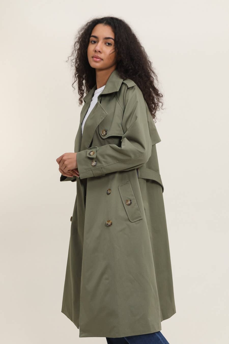 Lang trenchcoat kaki farget